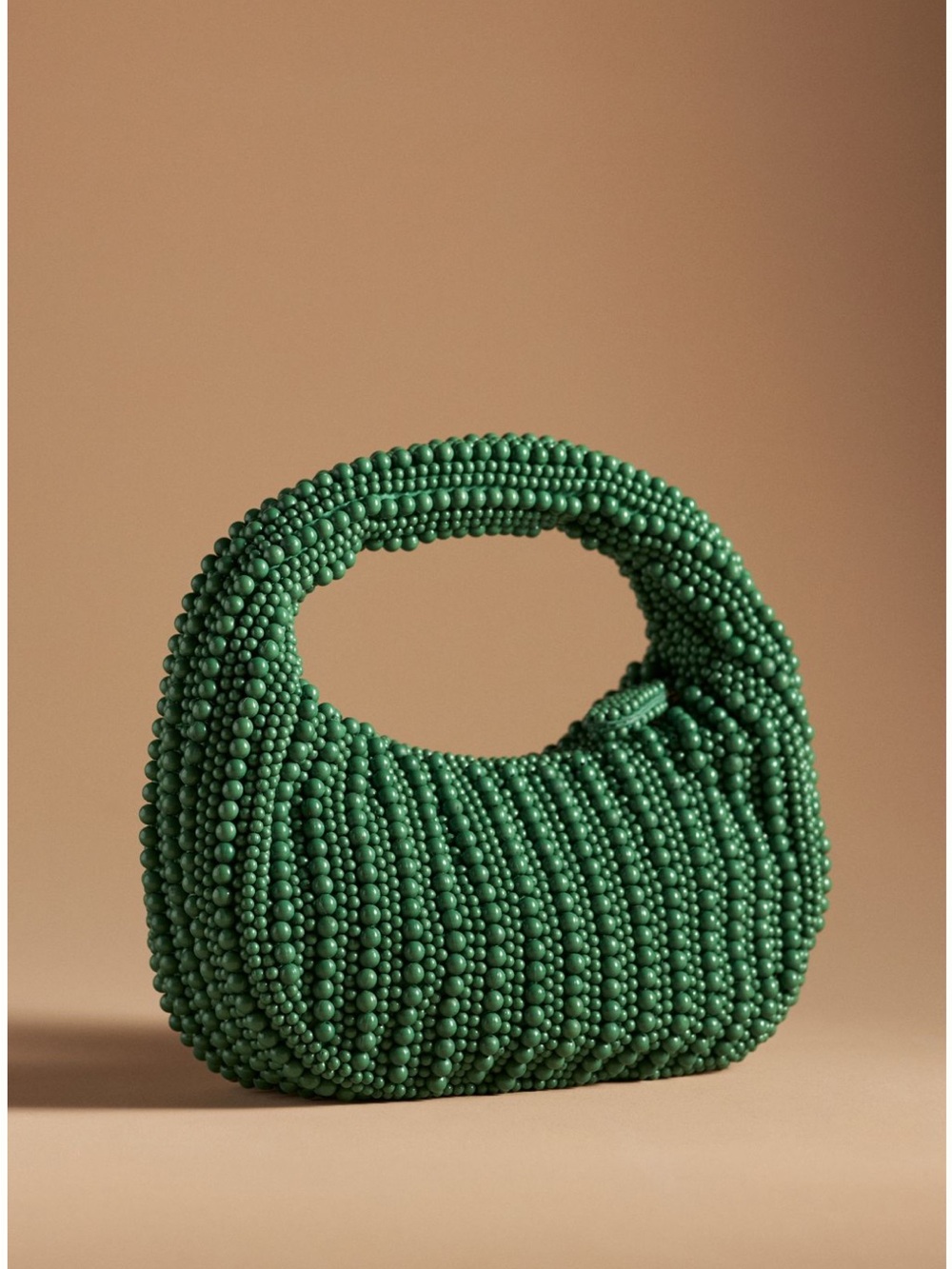 Anthropologie Maeve Green Beaded Tate Bag Crescent Shape Handbag NWT